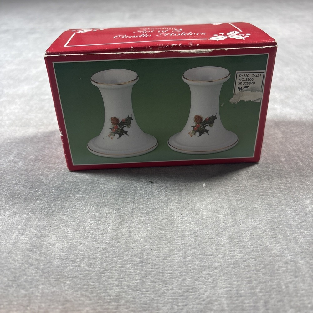 Vintage Holiday Hostess Porcelain Candlestick Holders Set of 2 Christmas Japan